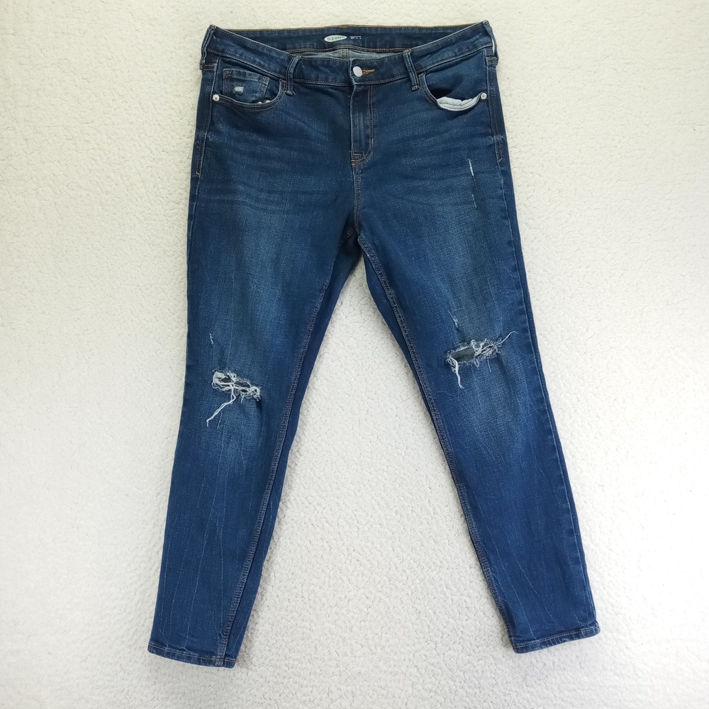 Old Navy Rockstar Super‎ Skinny Dark Wash Distressed Jeans 14 Short Womens